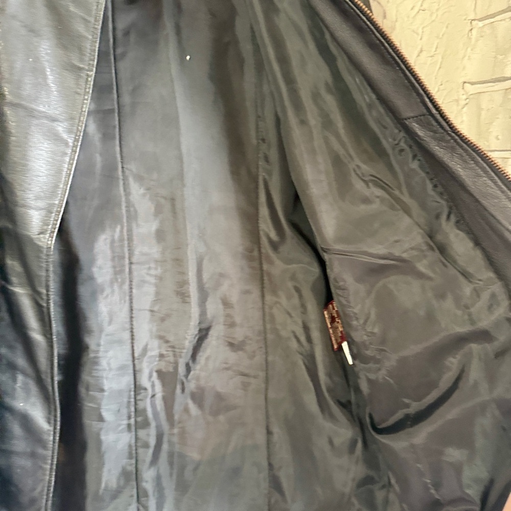 Vintage Black Leather Jacket with Gold Accents - Picture 6 of 11